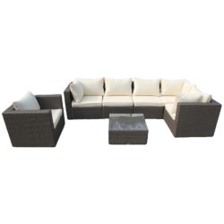 Charles Bentley Rattan Corner Unit Sofa Set - Brown & Cream